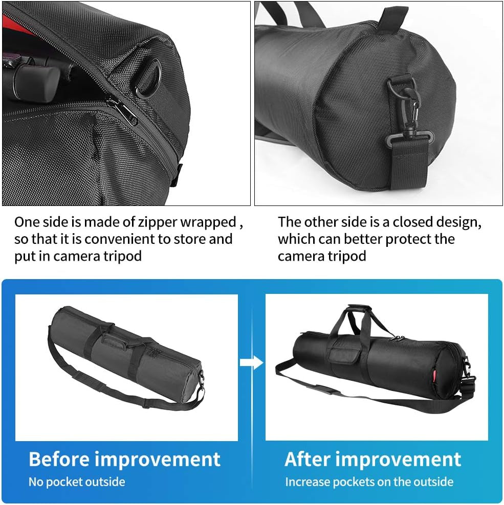 Tripod Case, 31.5X7 in Heavy Duty Tripod Bag with Shoulder Strap and Handle, All Sides Thick Padded Carrying Case with Two Zippered Pockets for Speaker Stand, Monopod - R08018 Black