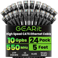 Cat 6 Ethernet Patch Cables 5 Ft Black (Cat 6 Ethernet Cables 5 Ft 24-Pack), CAT6 High Speed 24AWG 10Gbps RJ45 Snagless Gold-Plated, Ethernet Cable for Router, Switch, PC, PS5 Gaming, Server
