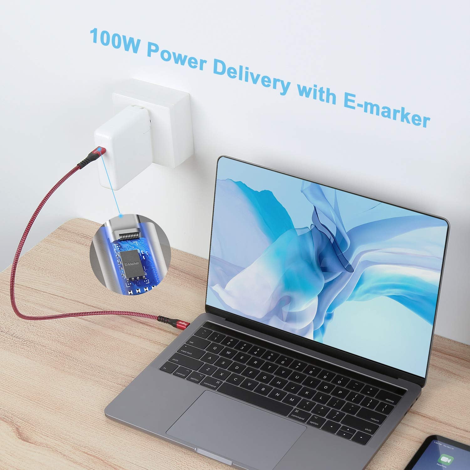 USB C to USB C Cable 1.6Ft, 100W Fast Charge, 10Gbps USB 3.1 Gen 2 Type C Cord 5A Power Delivery with E-Marker Chip Compatible for Macbook, Matebook,I-Pad Air,Galaxy S21,Ssd,Pixel 5/4/Xl,Red