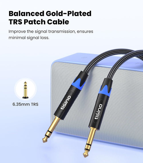 1/4 Inch TRS Cable, Quarter Inch 1/4 TRS Balanced Stereo Audio Cable Male to Male Pro Interconnect Cable Guitar Cable, Nylon Braid - 3 FT