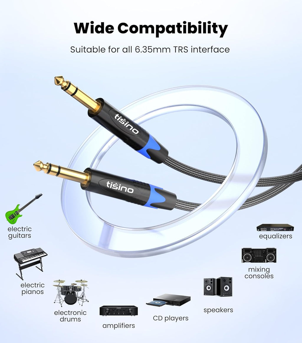 1/4 Inch TRS Cable, Quarter Inch 1/4 TRS Balanced Stereo Audio Cable Male to Male Pro Interconnect Cable Guitar Cable, Nylon Braid - 3 FT